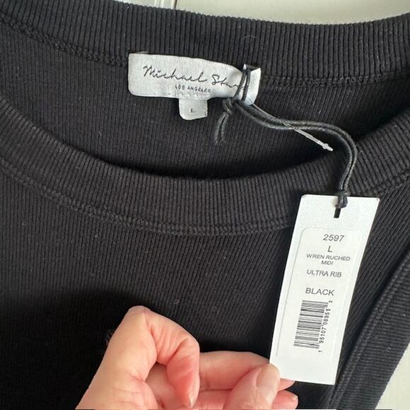 Michael Stars NWT Wren Ruched Midi Dress Size: L Color: Black - Picture 4 of 9